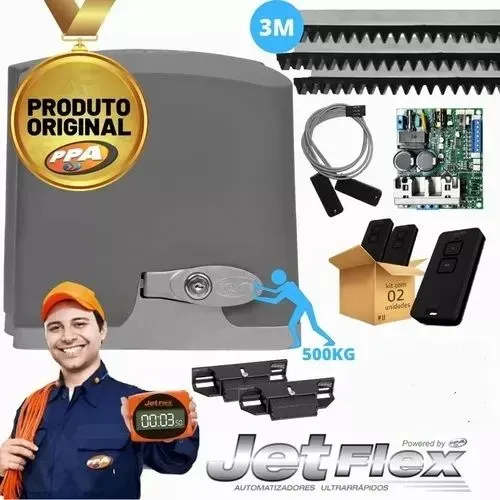 'MOTOR P/ PORTÃO DZ RIO 500 JETFLEX PPA; Abertura rápida 4 segundos'. Solução completa!