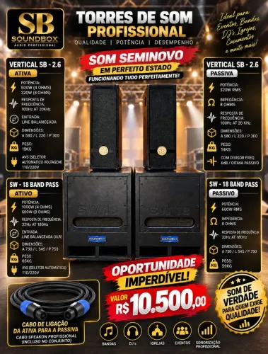 Duas Torres uma ativa e outra passiva da sound box