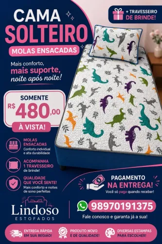 ? CAMA SOLTEIRO + TRAVESSEIRO POR APENAS R$ 480,00 À VISTA!