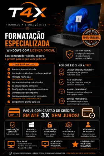 Formatação Especializada de Windows com Licença Oficial | T4X Tecnologia