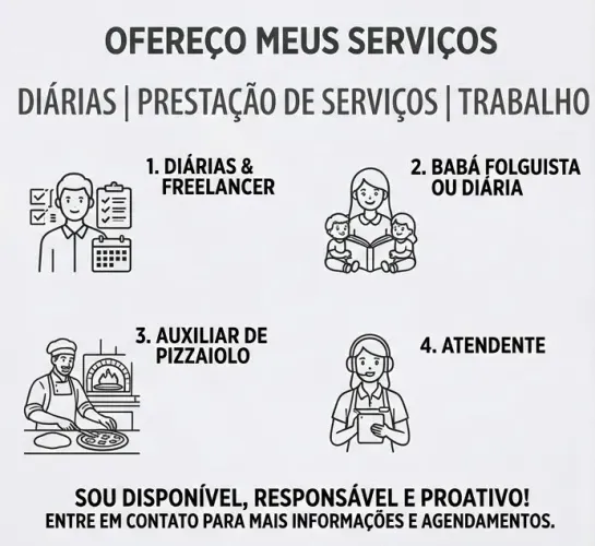 Disponível pra fazer diárias, freelancer e etc?