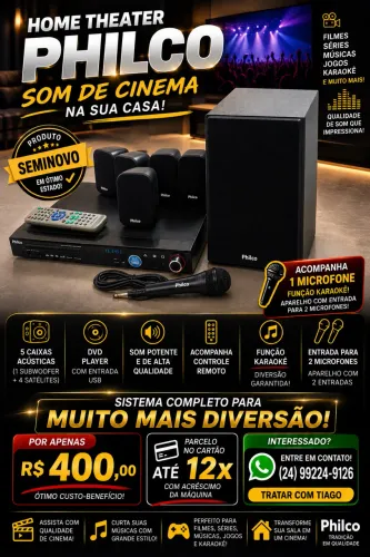 Vendo Home theater Philco semi novo tudo funcionando perfeitamente.
