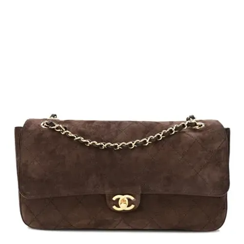 Bolsa de couro legítimo marrom camurça italiana Chanel maxi flap solapa