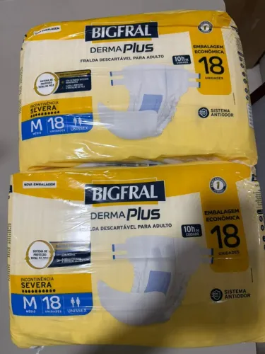 Kit com 2 Pacotes de Fraldas Bigfral Derma Plus 18 unidades M