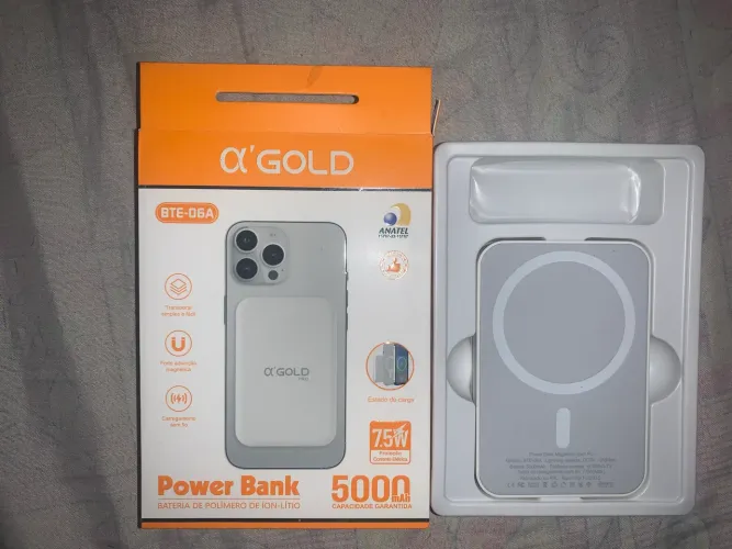 Carregador portátil por Indução Gold - Power Bank por Indução 5000mah