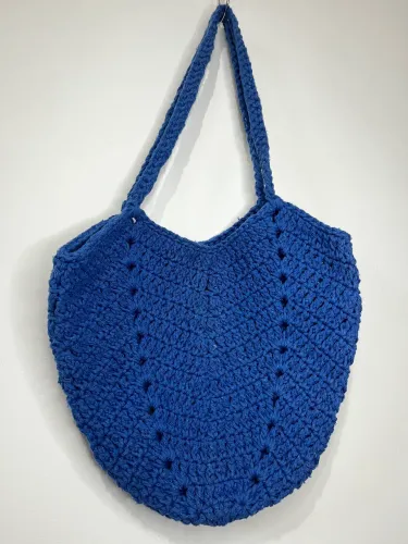 PRONTA ENTREGA Bolsa Azul em Crochê Barbante Moda Feminina Acessórios