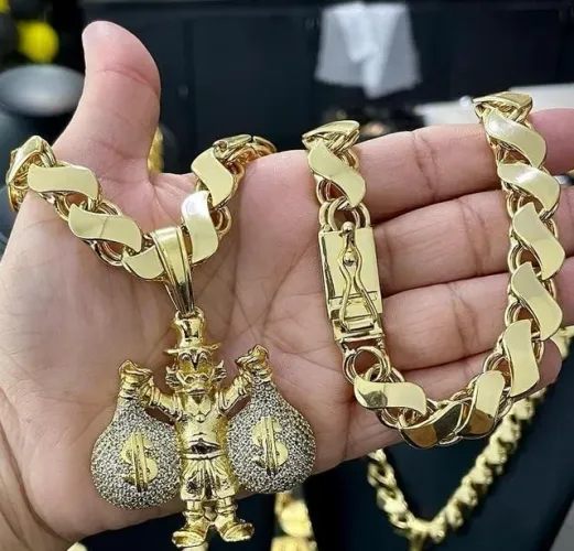 Cordao + pingente corrente corda mc poze dedeira anel aliança cravejado friso s dubay