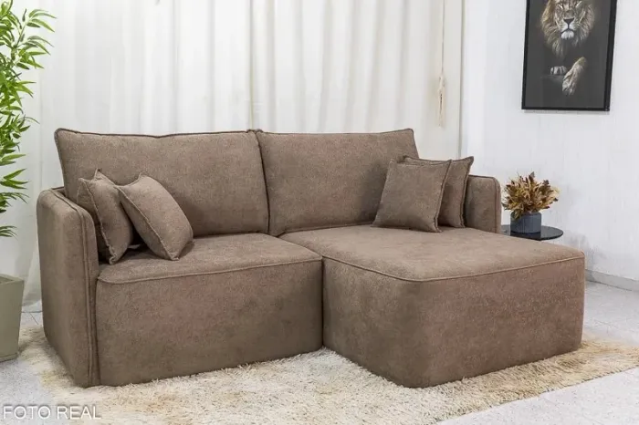 Sofá 3 Lug. Com Chaise Búzios Larg. 2.20m Marrom rf43