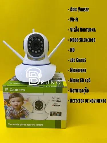 Câmera de segurança 3 Antenas Wi-Fi Visão Noturna