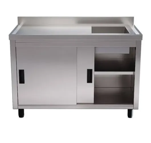 Armário de inox com portas de correr e Bojo Pia Inox