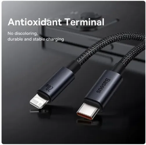 Cabo iphone, Baseus- USB Tipo C x Lightning, cabo de carregamento rápido 1 Metro