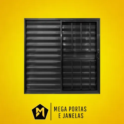 Veneziana Três folhas Alumínio Preto Com Grade - Linha 20 (Completa)