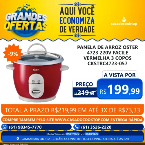 PANELA DE ARROZ OSTER 4723 220V FACILE VERMELHA 3 COPOS PANELA DE ARROZ OSTER 4723 220V FA