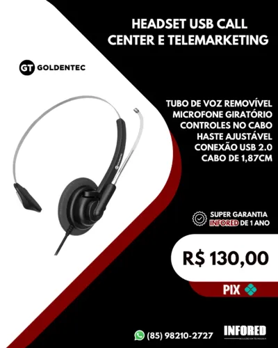 Headset USB Call center e telemarketing
