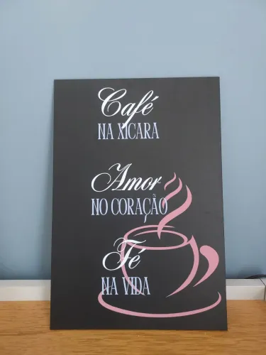 Quadro Decorativo Cafe na Xícara Amor no Coração Fé na Vida