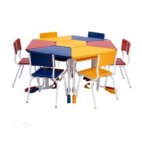 Conjunto Hexagonal Infantil Mesa e Cadeiras 2 a 6 Anos Colorido Educativo 41098