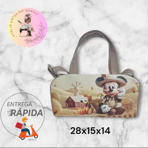 Bolsa maleta Mickey Mouse fazendinha fazendeiro- 28x15x14cm