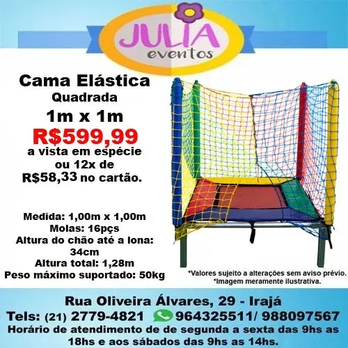 Cama Elástica 1m x 1m Quadrada Infantil Colorida