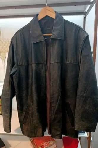 Jaqueta de couro marron desbotado 