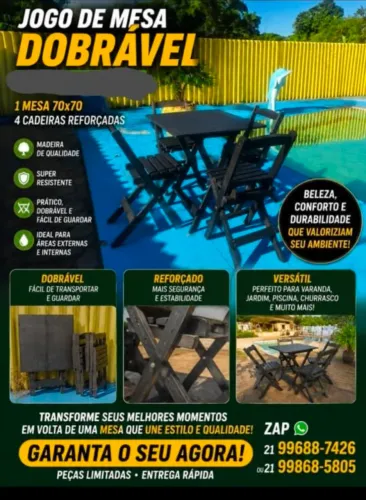 Mesa baixa com 4 cadeiras em madeira