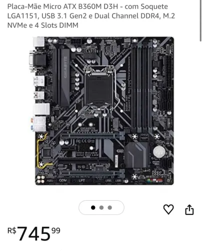 Placa-Mãe Micro ATX B360M D3H Soquete LGA1151 Gen2 e Dual Channel DDR4, M.2 NVMe