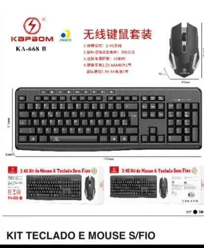 Conjunto de Teclado e Mouse Sem Fio 2.4G
