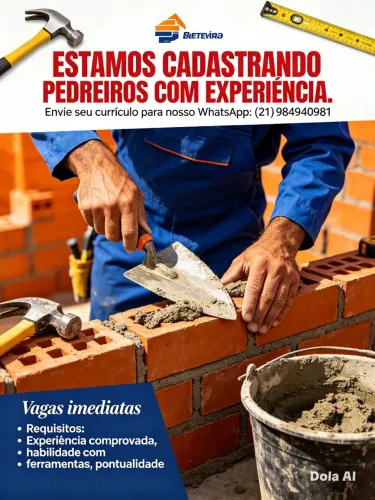 Estamos cadastrando Pedreiros com Experiência