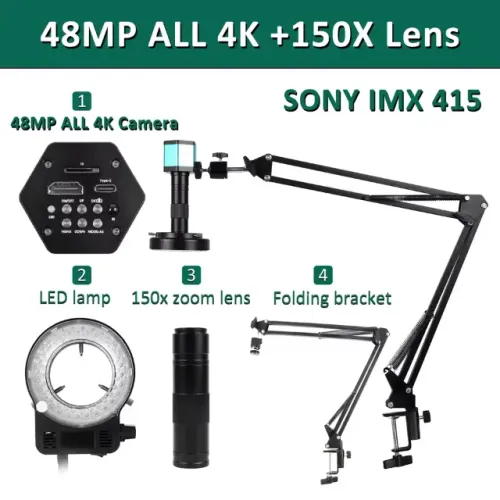 Kit Microscópio Digital 4K + Lente + Luz + Braço Articulado