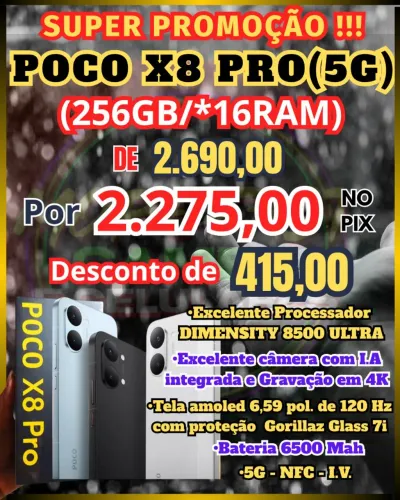 POCO X8 PRO 5G - 256GB/8RAM - (Lacrado a Pronta Entrega)