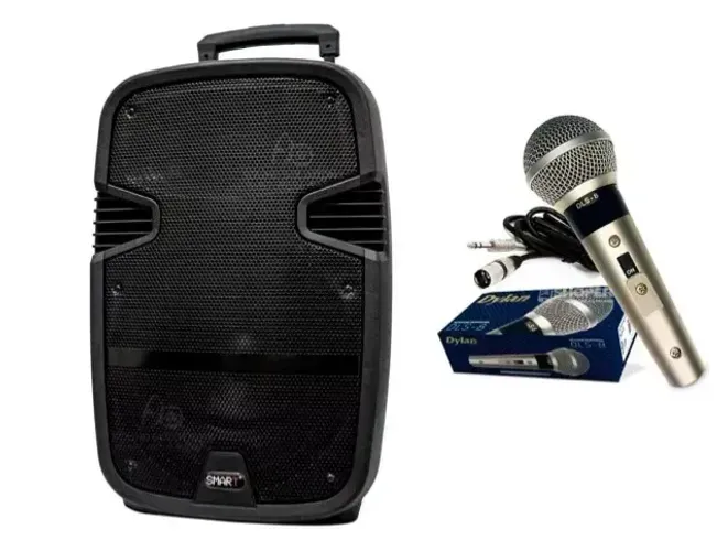 Microfone Dylan Dls-8 Profissional + Caixa De Som Amplificada Ca120