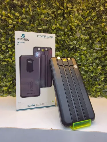 Power Bank IMENSO 10000mAh com Cabos Integrados Display Digital e Carga Rápida 22.5W