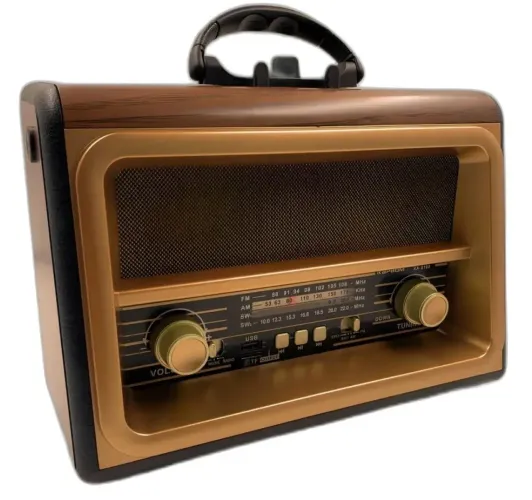 Rádio Retrô AM FM Analógico zona Rural Recarregável Portátil MP3 Bluetooth Pen-drive Sd