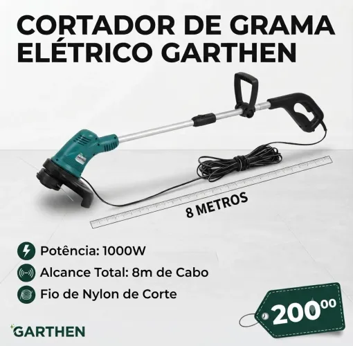 Cortador de Grama Elétrico Garthen 1000W