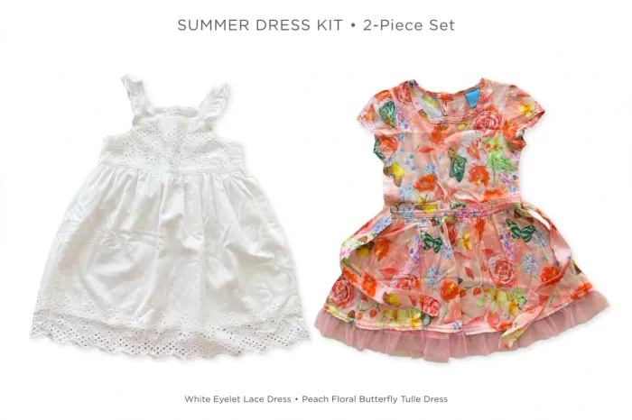 Kit 2 Vestidos Menina Tam 4 - Branco Laise + Floral Borboletas 