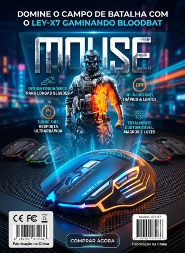 Mouse Gamer USB Lehmox LEY-X7 6 Botões LED Colorido 2400 DPI Turbo Fire RGB PC Notebook po