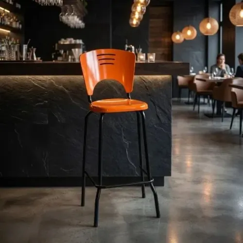 Banqueta Fixa Alta Piacere Cor Laranja Design Moderno Conforto Modelo 34104