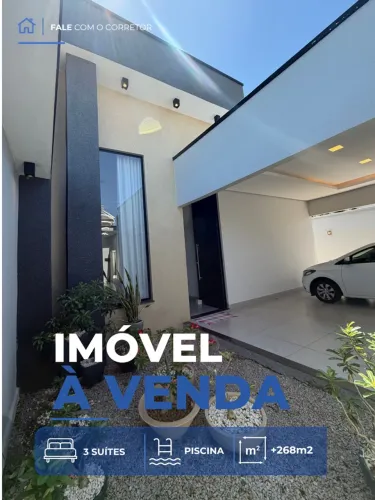 ? Casa com 3 suítes, piscina e pé-direito alto em excelente setor de Gurupi.