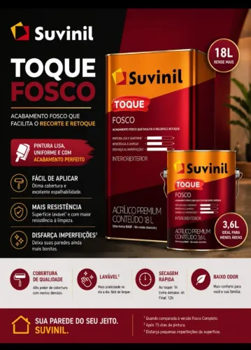 Tinta Suvinil Toque Fosco Branco 18L