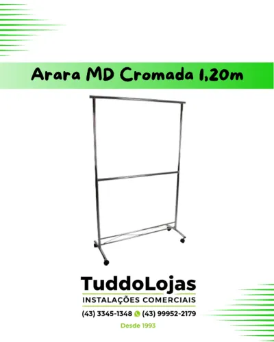 Arara Para Roupas MD Luxo Cromada 1,20 2 Níveis