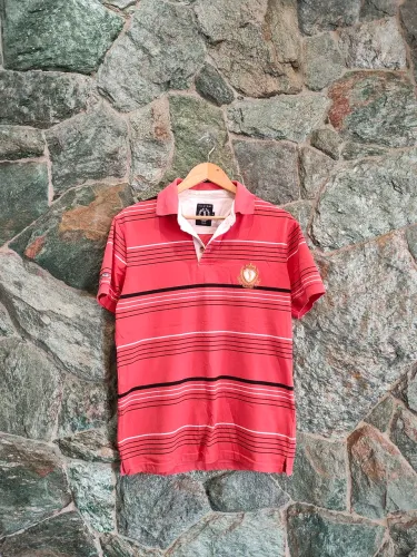Camiseta Polo Aleatory Listrada Vermelha G