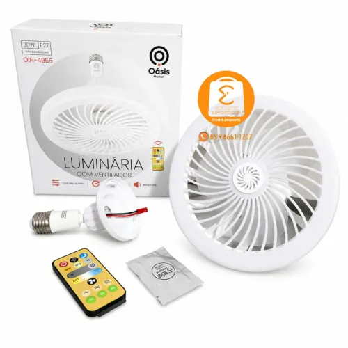 Luminária com Ventilador Oih-4955 Led 30w 3 Tons, E27 + Controle Remoto