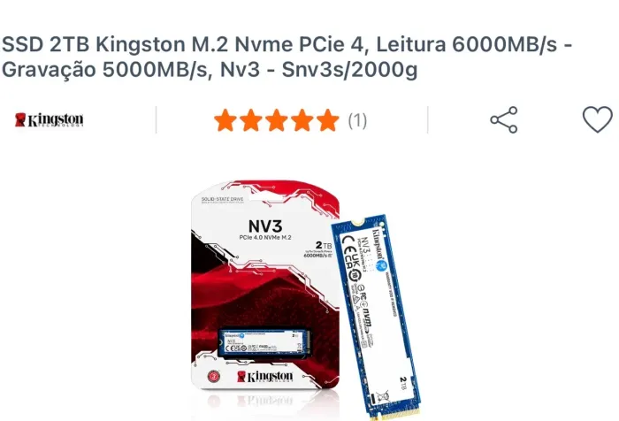 SSD NVME KINGSTON 2 TERA 4.0 6000/5000