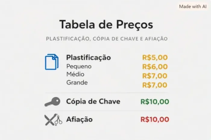 Afiações,copia de chave e plastificações