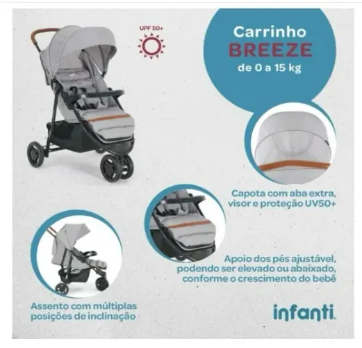 Lacrado - Carrinho de Bebê Infanti, Breeze, Cinza