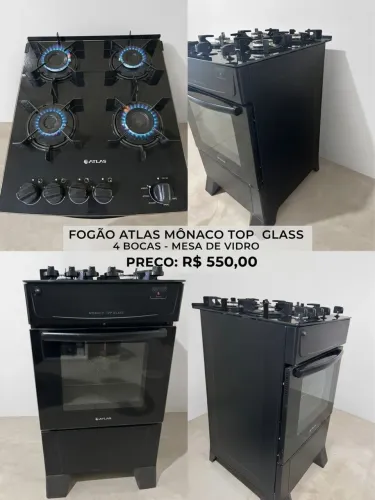 Fogão Atlas Mônaco Top Glass 4 Bocas com Mesa de Vidro