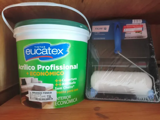 Kit pintura (branco fosco) + bandeja e rolo tigre 