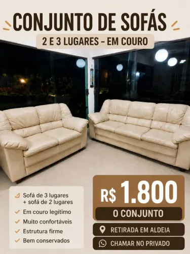 Sofá em couro 3 e 2 lugares