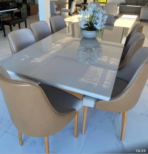 Conjunto Sala Jantar Mesa Madeira Maciça Sarah c/ 8 Cadeiras Roma Mobilare