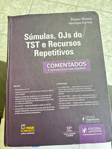 Livro súmulas, OJS do TST e recurso