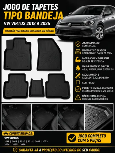 JOGO DE TAPETES TIPO BANDEJA PARA VW POLO E VIRTUS 2018 A 2026